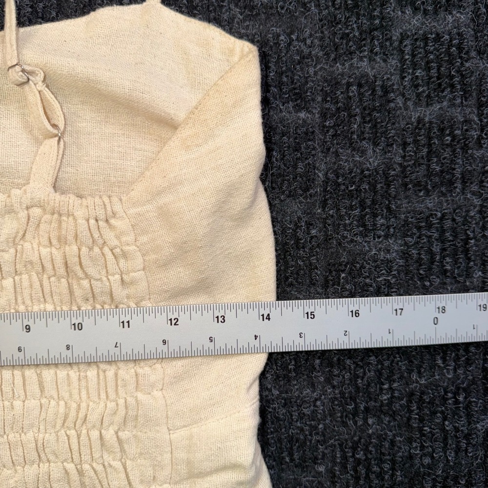 Cream Linen Blend Smocked Back Wide Leg Maxi Jumpsuit Adjustable Straps Boho - Picture 6 of 8